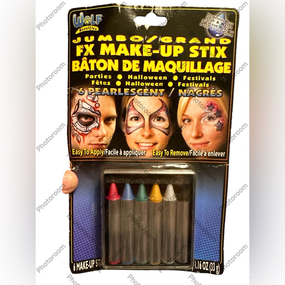 Wolf Novelties 6 Pearlescent Pearl Colors Face Makeup Stix Paint Crayons NWT